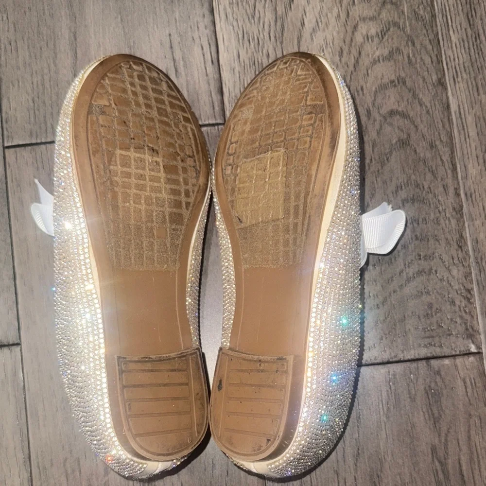 Sparkling crystal rhinestone Kids dress party Shoes with elastic Bow